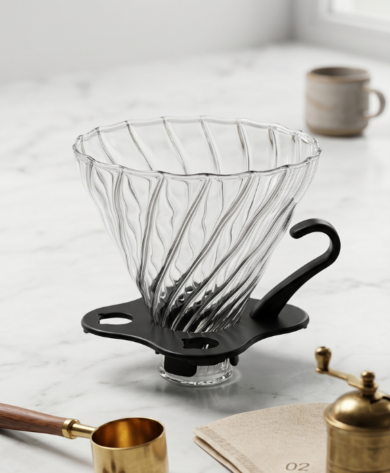 Glass pour over with plastic stand