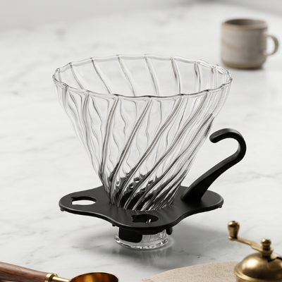 Glass pour over with plastic stand